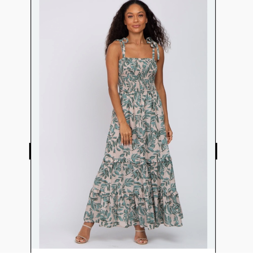 Anthropologie Green and Pink Tiered Ruffled Sundress